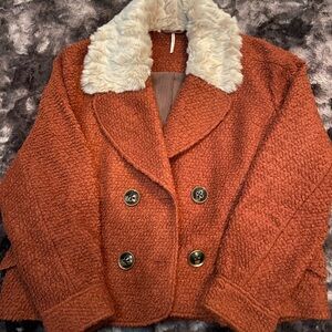 Free People Rust Coat with Cream Collar